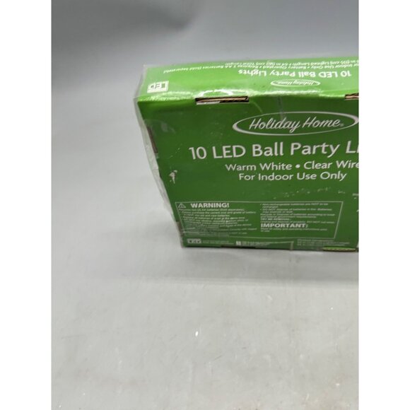 Holiday Home 10 LED Ball Party Lights Warm White Clear Wire Indoor Battery 53" - Picture 7 of 7